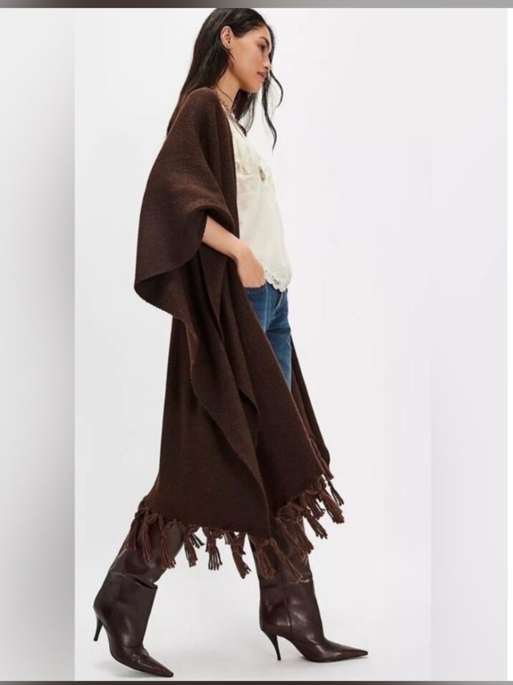 Free People Blanket Duster Wrap in Chocolate Brown NWT